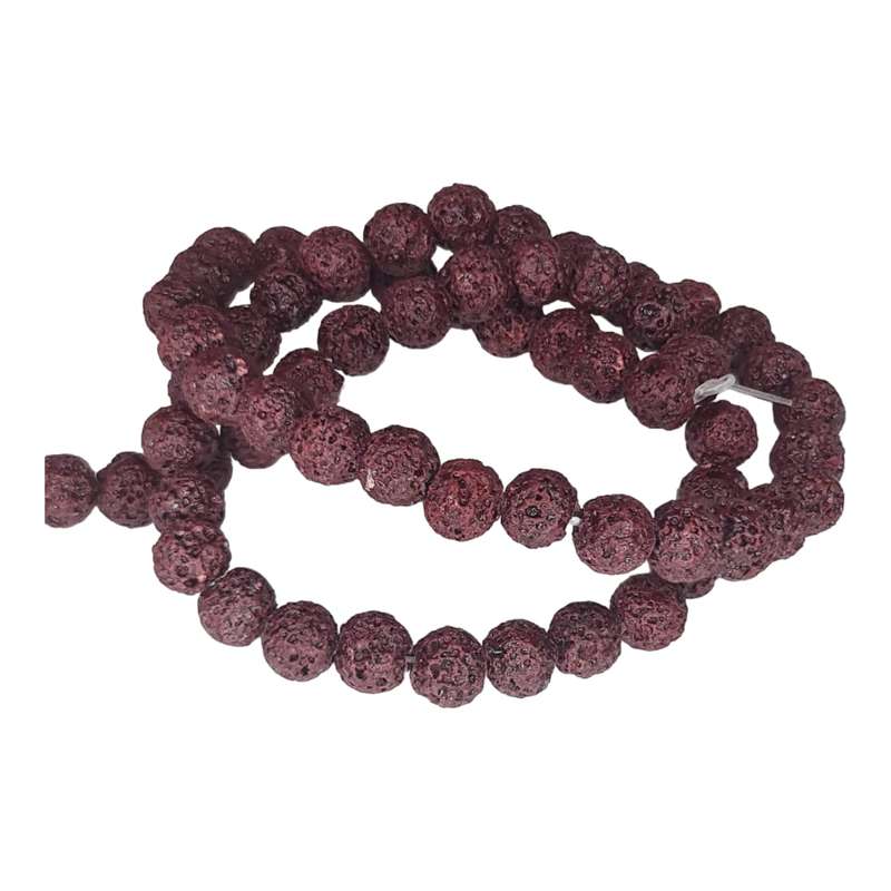 Maroon Lava bead string, round, 7mm, 40cm