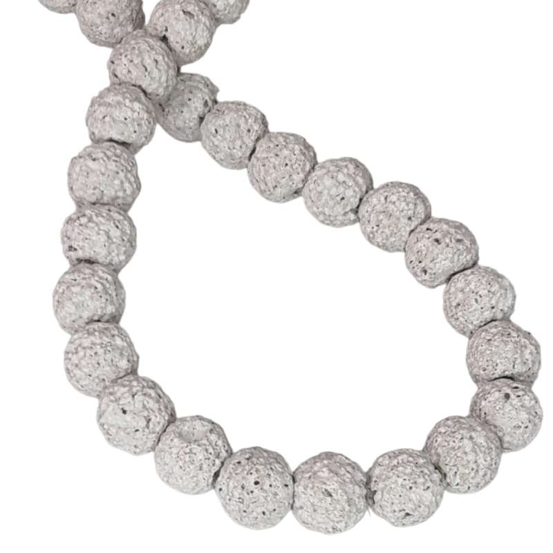 White Lava bead string, round, 7mm, 40cm