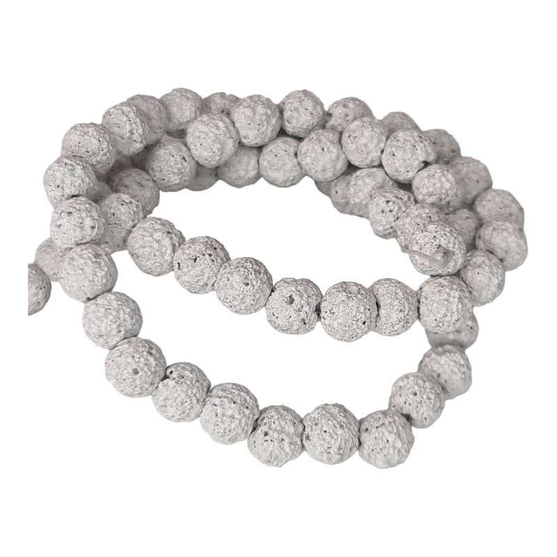White Lava bead string, round, 7mm, 40cm