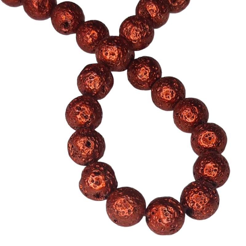 Metallic Red Lava bead string, round, 10mm, 40cm