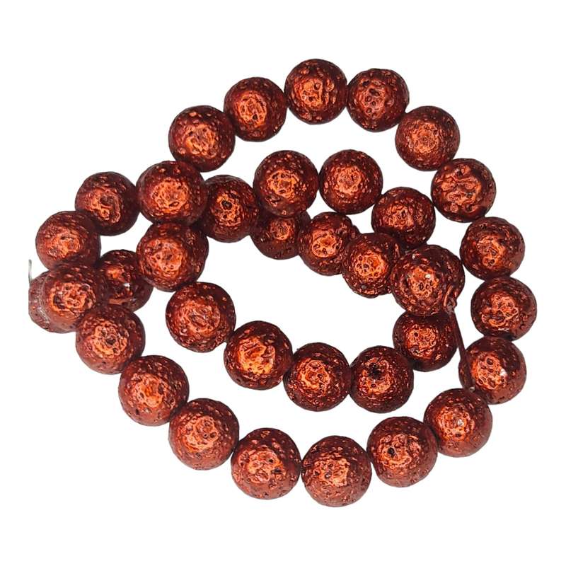 Metallic Red Lava bead string, round, 10mm, 40cm