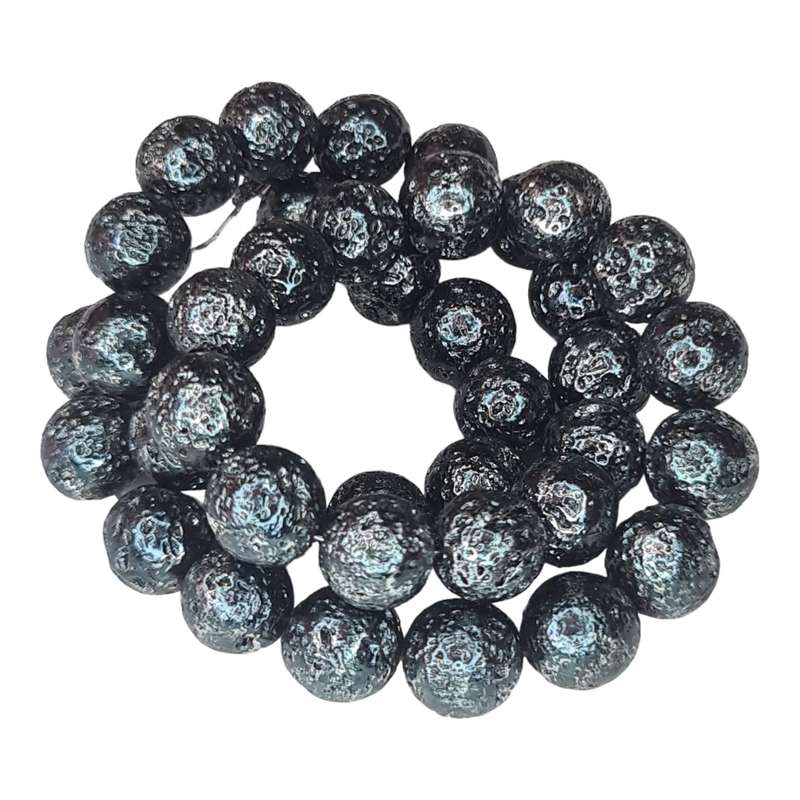 Metallic Midnight Blue Lava bead string, round, 10mm, 40cm