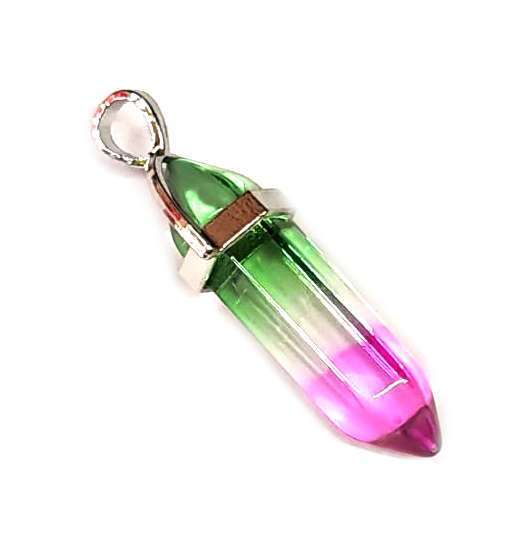 Watermelon colored glass point pendant, 40mm