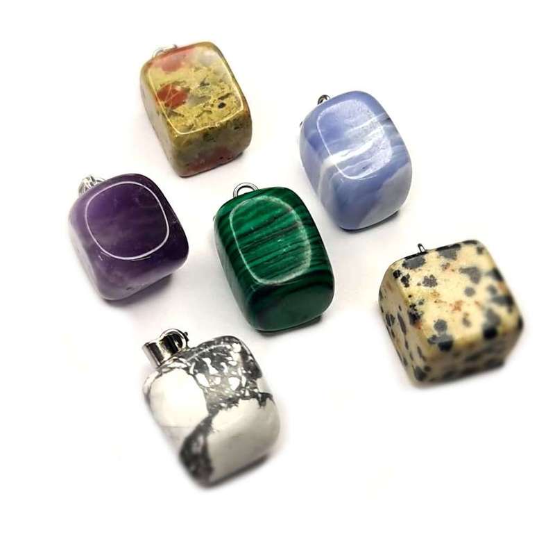 Gemstone square tumble pendant, assorted, 25mm