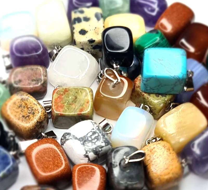 Gemstone square tumble pendant, assorted, 25mm