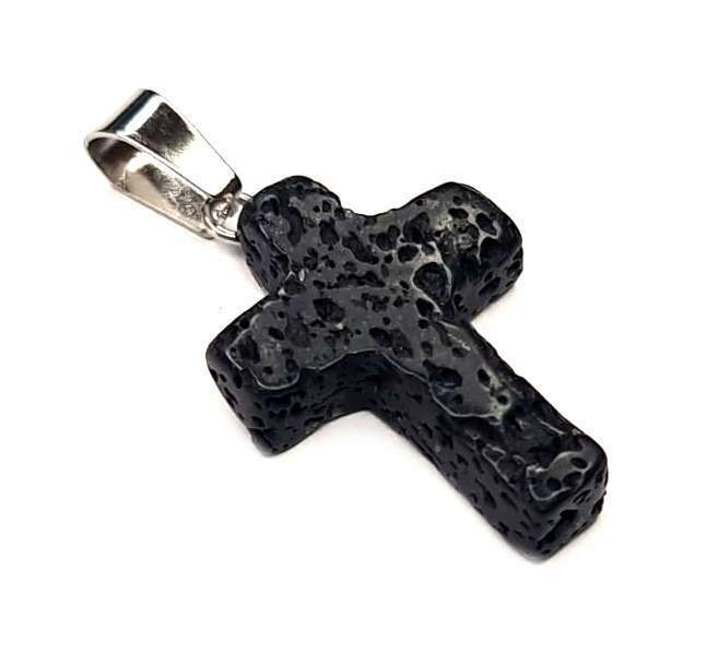 Black lava cross pendant, 35mm