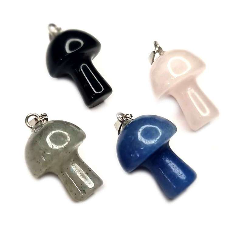 Gemstone mushroom pendant, assorted, 30mm