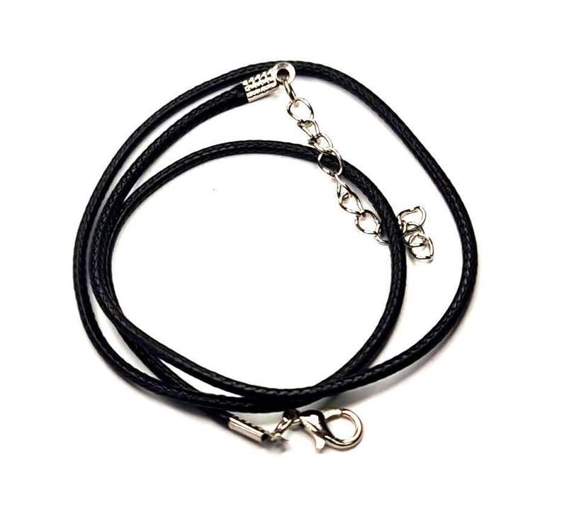 Black woven faux leather string w clasp, 2mm, 45cm