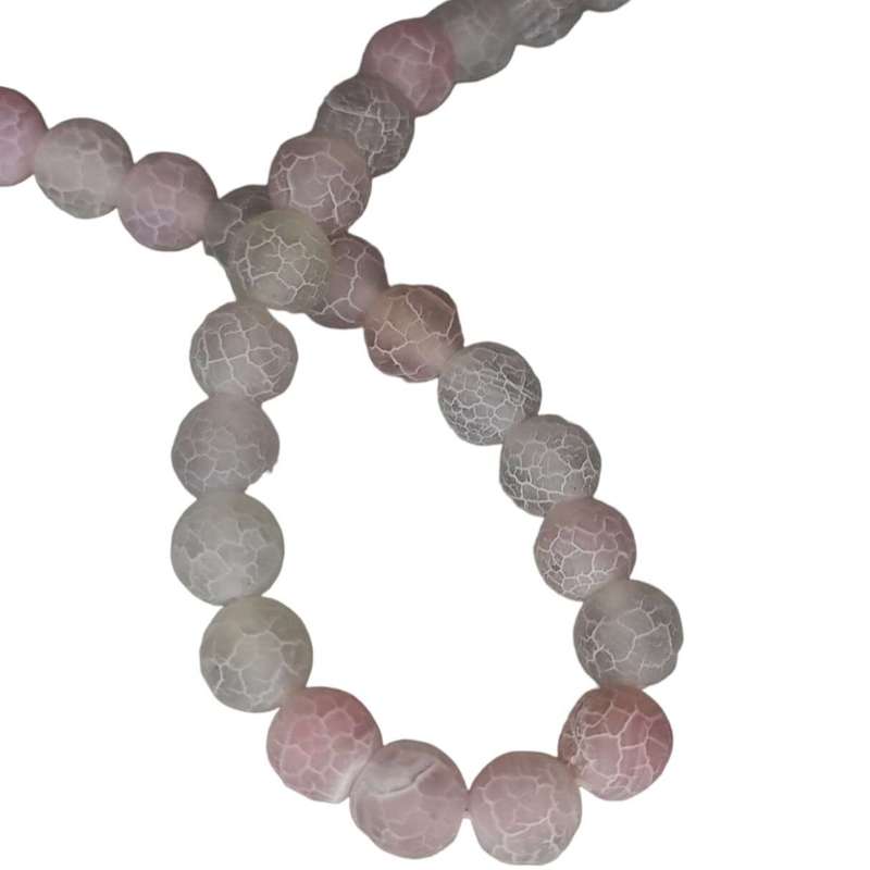 Pink crackled agate bead string, round, frosted, 8mm, 40cm