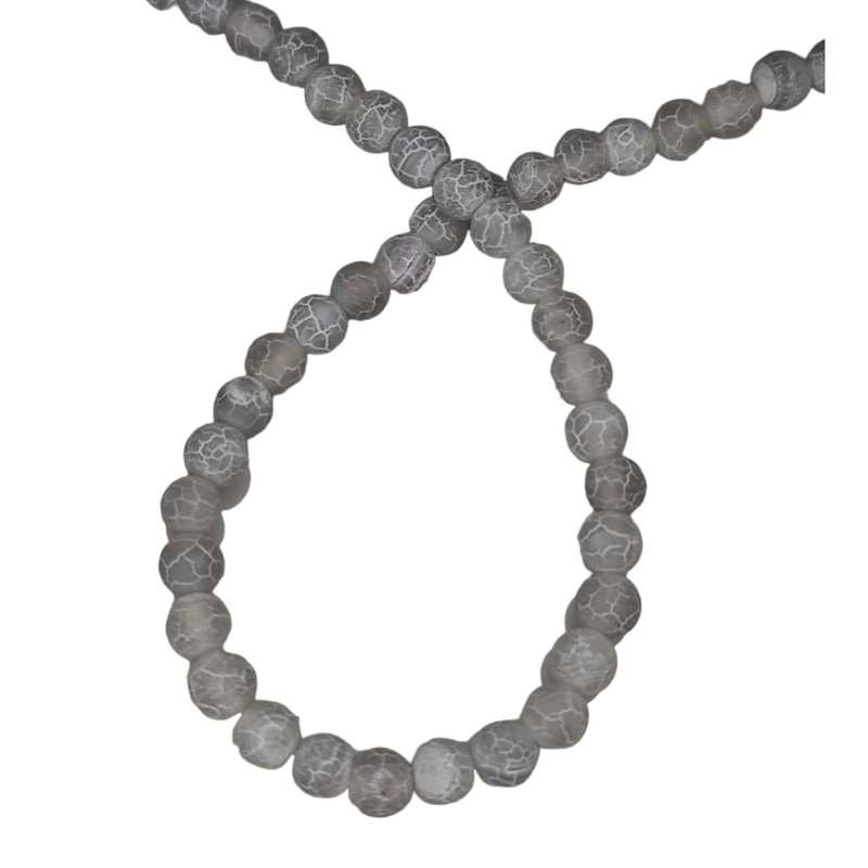 Light grey crackled agate bead string, round, frosted, 6mm, 40cm