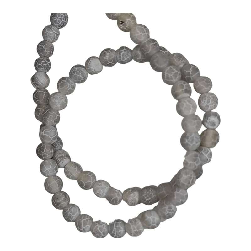 Light grey crackled agate bead string, round, frosted, 6mm, 40cm