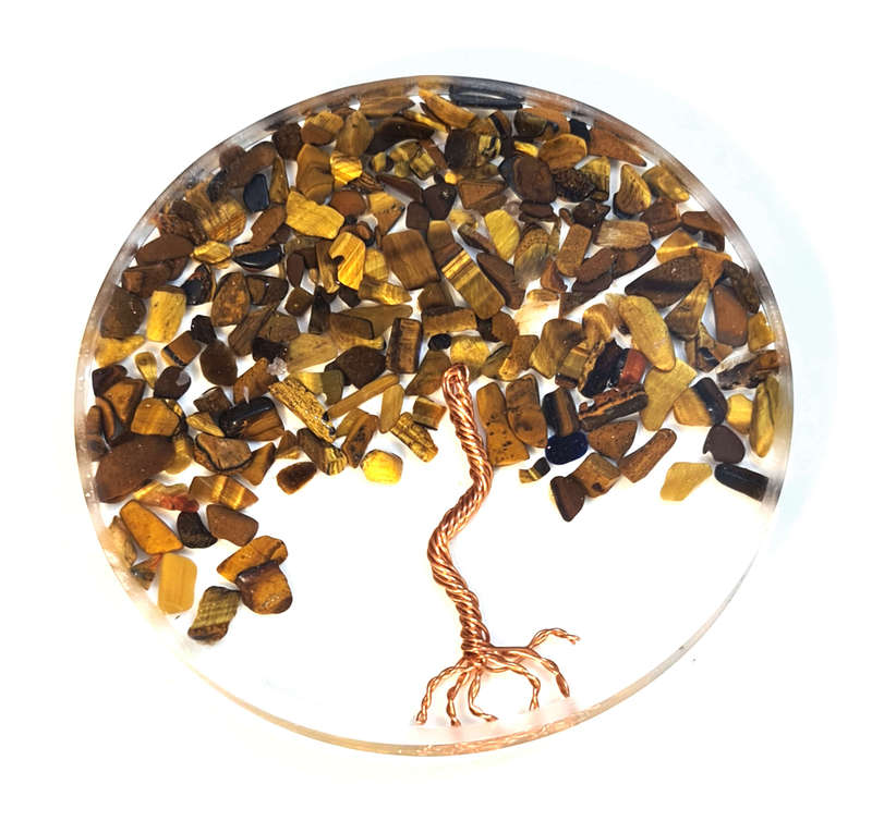 Tiger Eye tree of life resin disk / coaster, 80mm