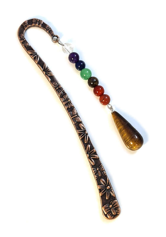 Bronze chakra bookmark, tiger eye, 12.5cm