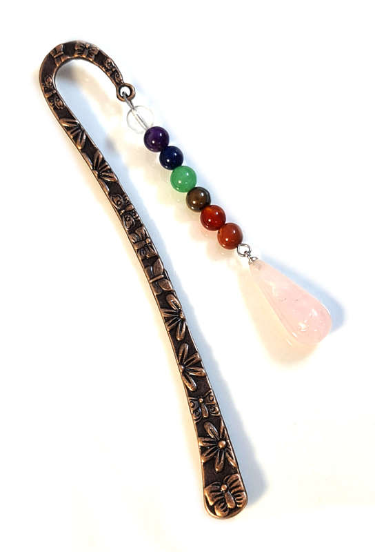 Bronze chakra bookmark, rose quartz, 12.5cm