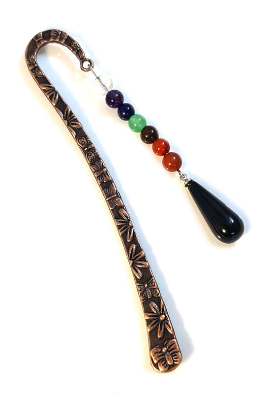 Bronze chakra bookmark, onyx, 12.5cm