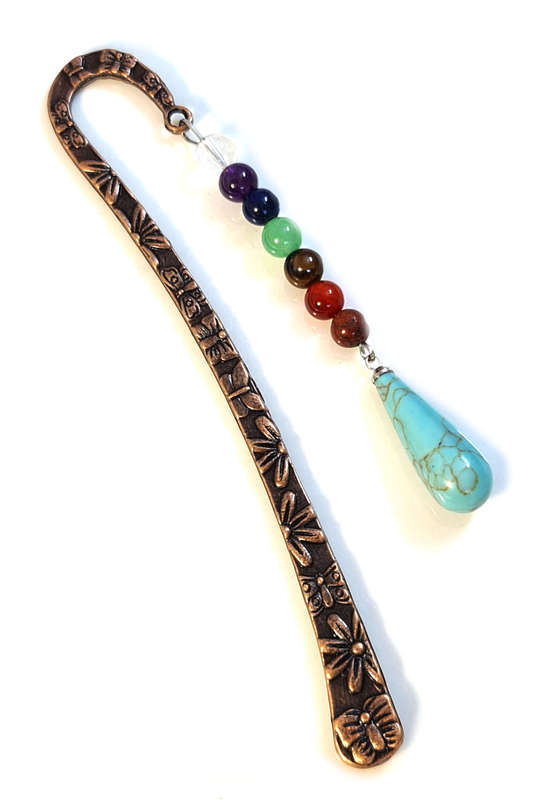 Bronze chakra bookmark, blue howlite, 12.5cm
