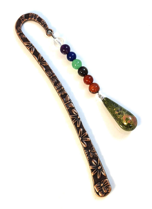 Bronze chakra bookmark, unakite, 12.5cm