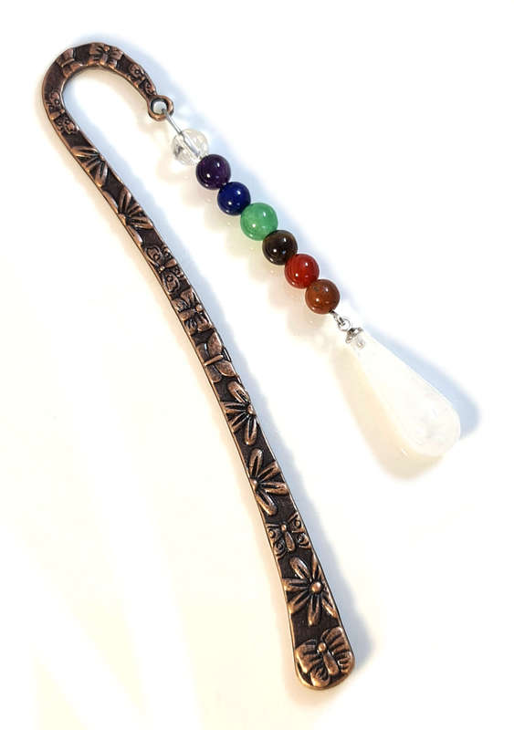Bronze chakra bookmark, quartz, 12.5cm