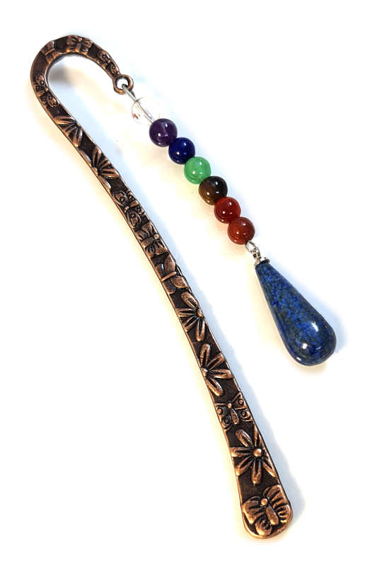 Bronze chakra bookmark, lapis-lazuli, 12.5cm