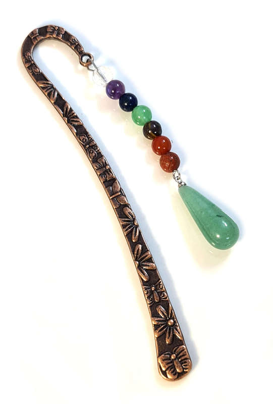 Bronze chakra bookmark, aventurine, 12.5cm