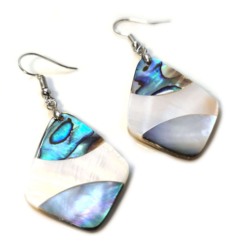 Paua shell earrings, kite, 60mm incl. hook