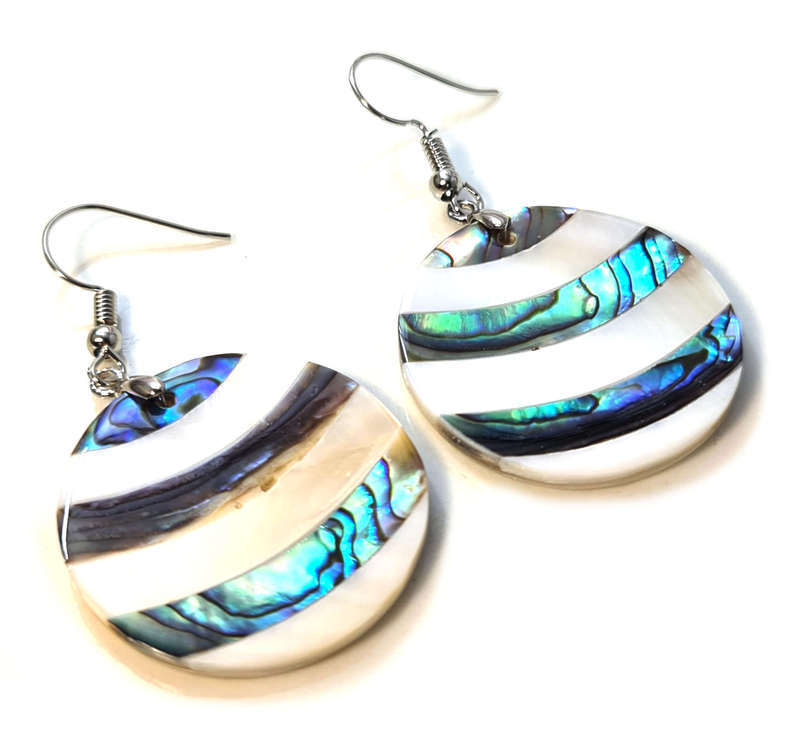 Paua shell earrings, round, 52mm incl. hook