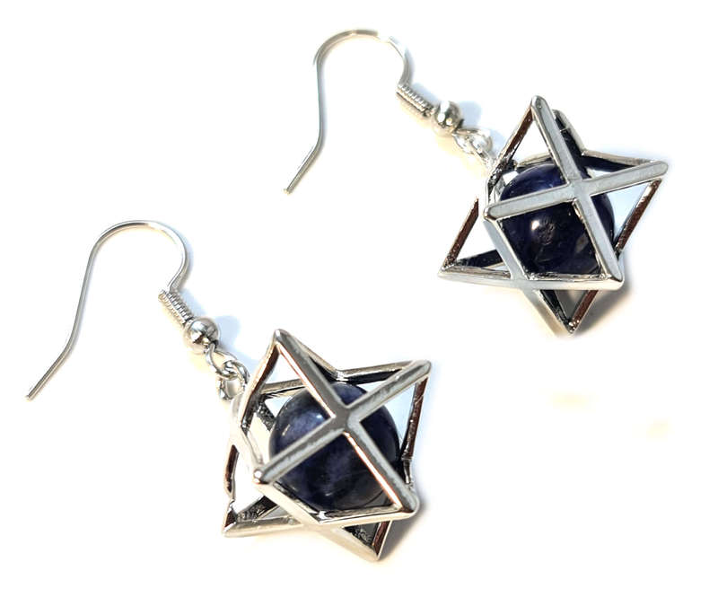 Sodalite merkaba star earrings, 40mm incl. hook
