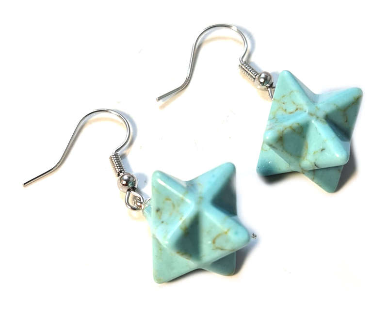 Blue Howlite Merkaba star earrings, 40mm