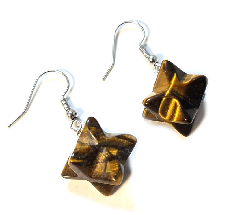 Tiger Eye Merkaba star earrings, 40mm
