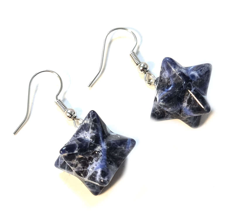 Sodalite Merkaba star earrings, 40mm