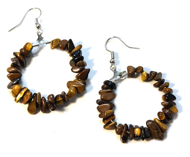 Tiger Eye chip hoop earrings, 55mm incl. hook