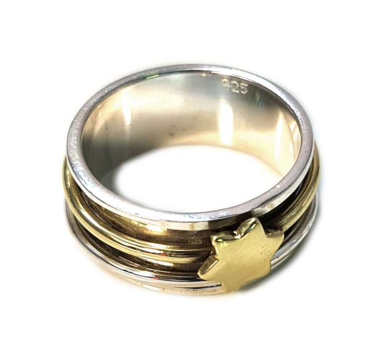 Textured spinner ring w star in 925 silver, 18mm ID