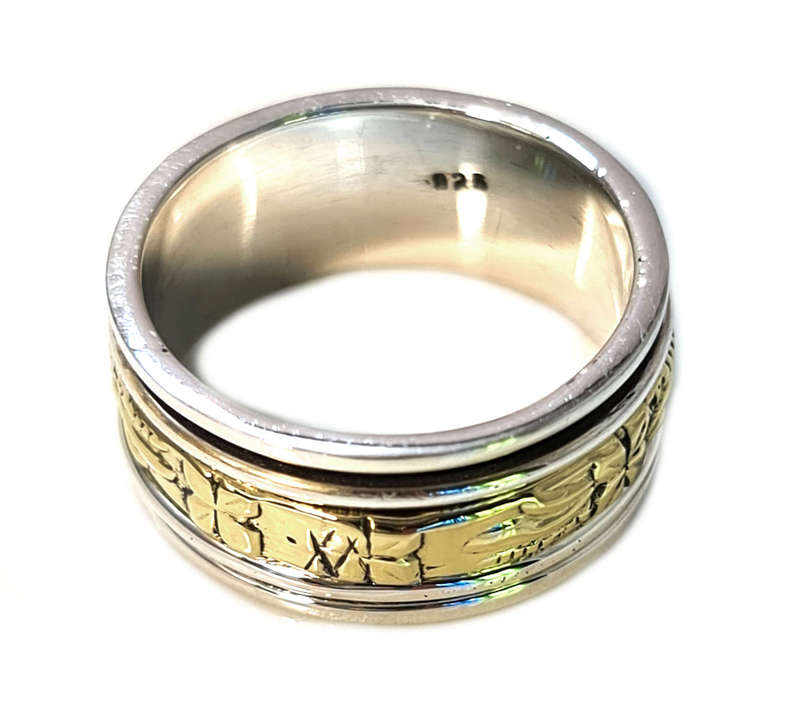 Gold flower spinner ring in 925 silver, 18mm ID