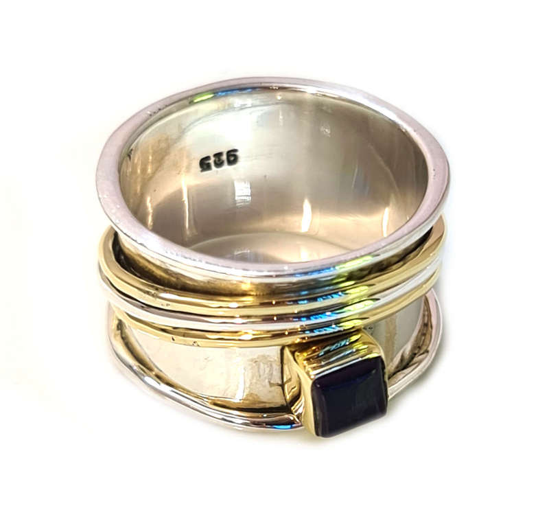 Spinner ring w Amethyst in 925 silver, 20mm ID