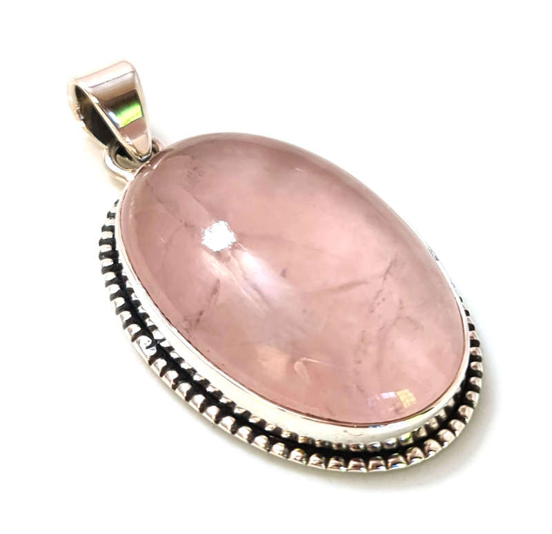 Rose Quartz cabochon pendant in 925 silver, oval, 50mm