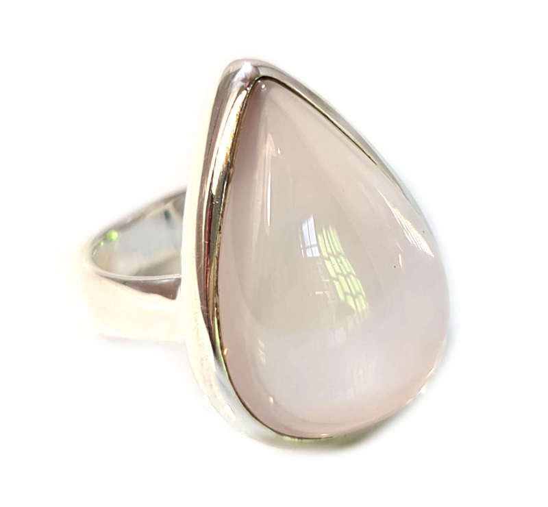 Rose Quartz cabochon ring in 925 silver, pear, 18mm ID