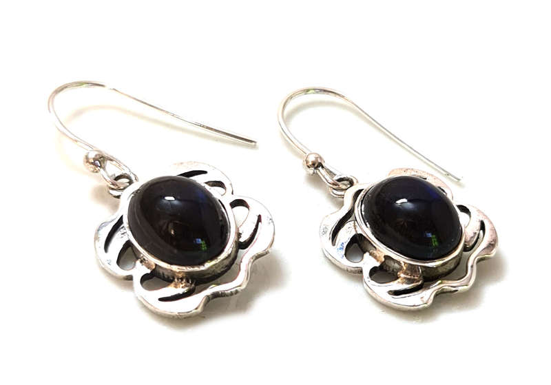 Labradorite cabochon earrings in 925 silver, oval, 30mm
