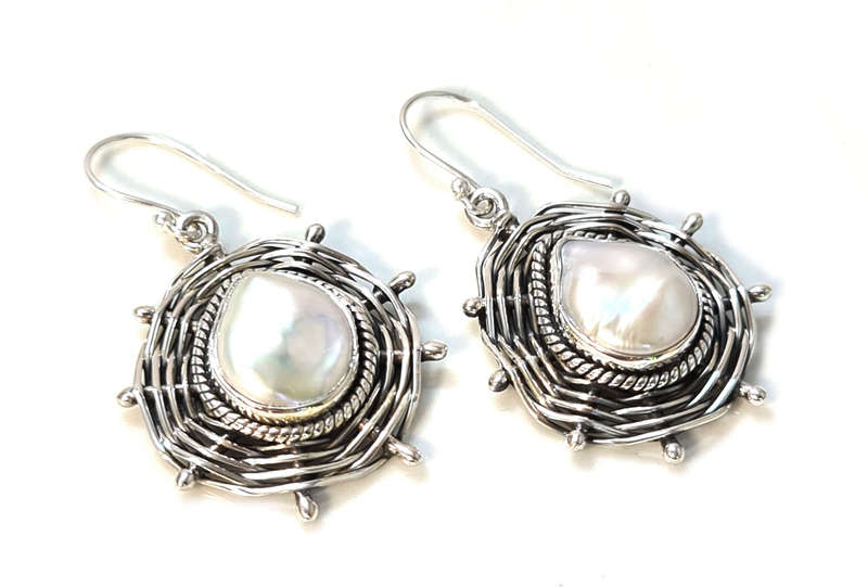 Freshwater Pearl earrings in 925 silver, pear, 44mm