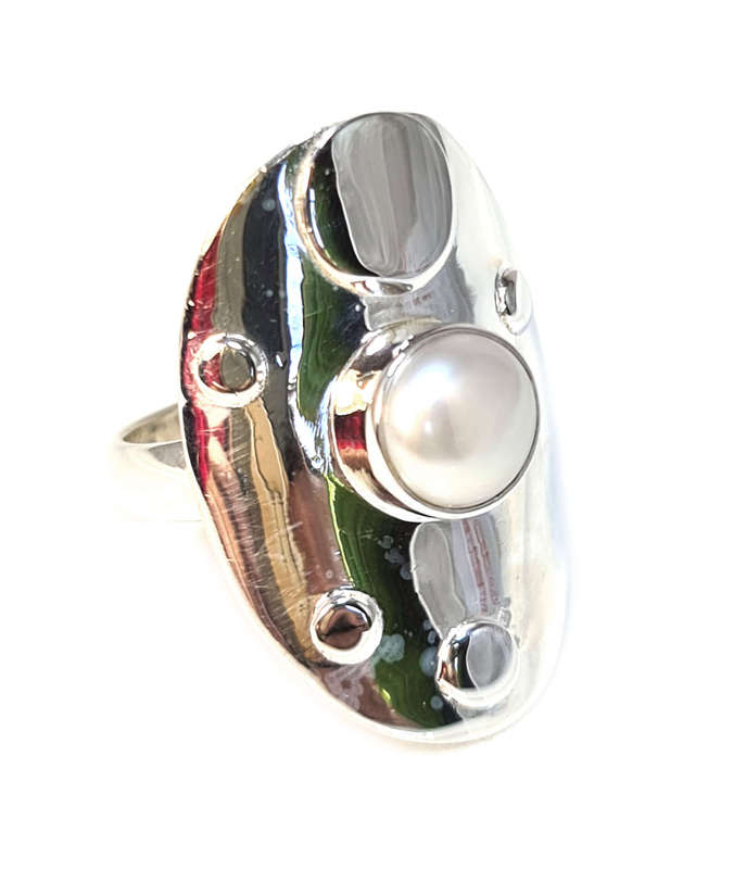 Freshwater Pearl ring in 925 silver, round, 19mm ID