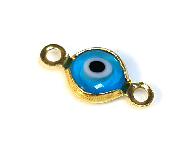 Evil Eye spacer, light blue, nickel free, gold base, 7x13mm