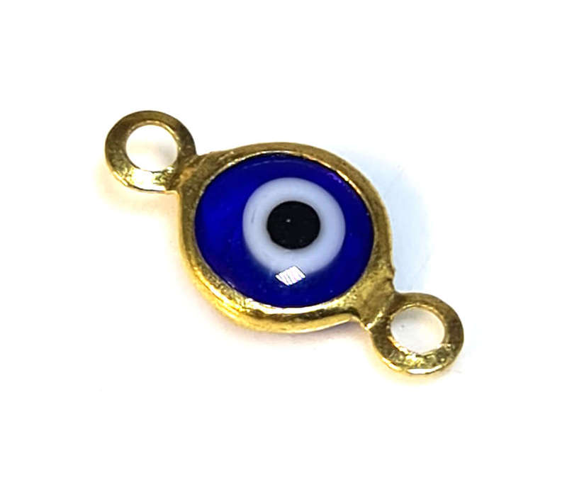 Evil Eye spacer, dark blue, nickel free, gold base, 7x13mm