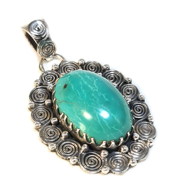 Turquoise pendant in 925 silver, oval, 51mm