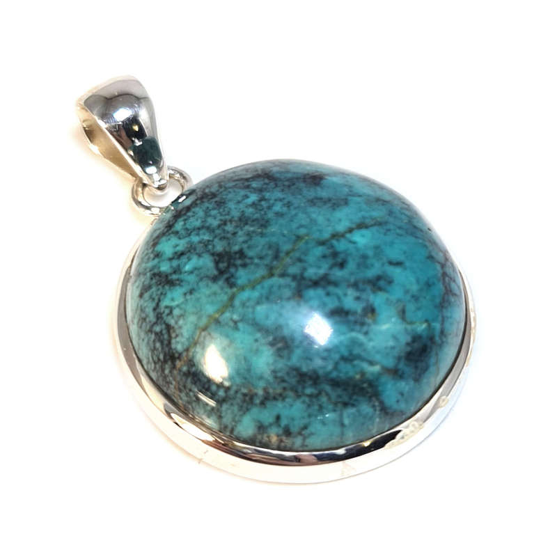 Turquoise pendant in 925 silver, round, 43mm