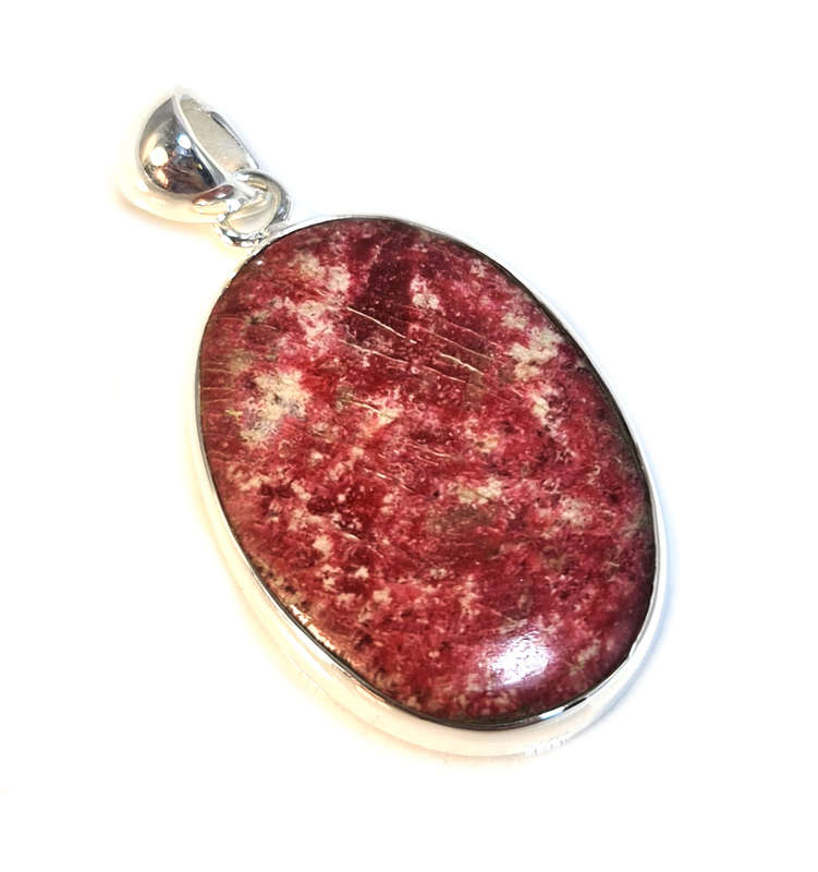 Thulite pendant in 925 silver, oval, 50mm