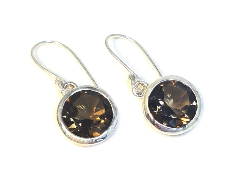 Smoky Quartz earrings in 925 silver, round, 30mm incl. hook