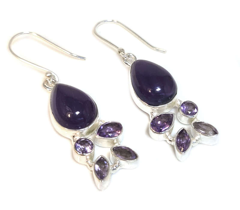 Amethyst earrings in 925 silver, 48mm incl. hook