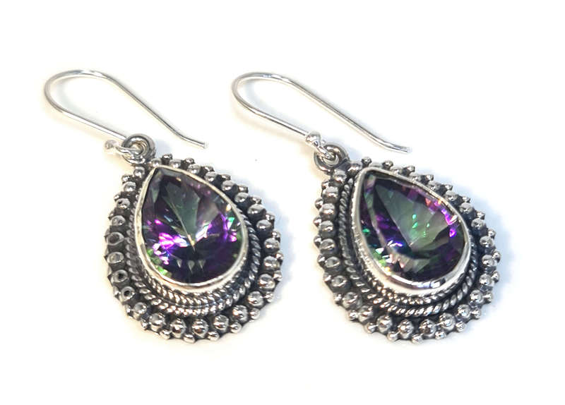 Mystic Topaz earrings in 925 silver, pear, 42mm incl. hook