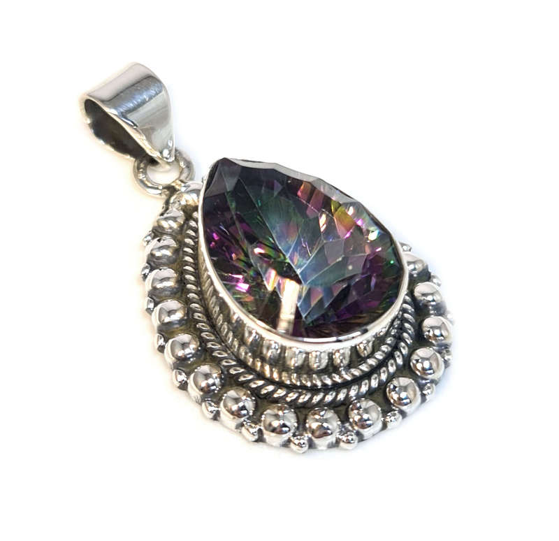 Mystic Topaz pendant in 925 silver, pear, 38mm incl. bail