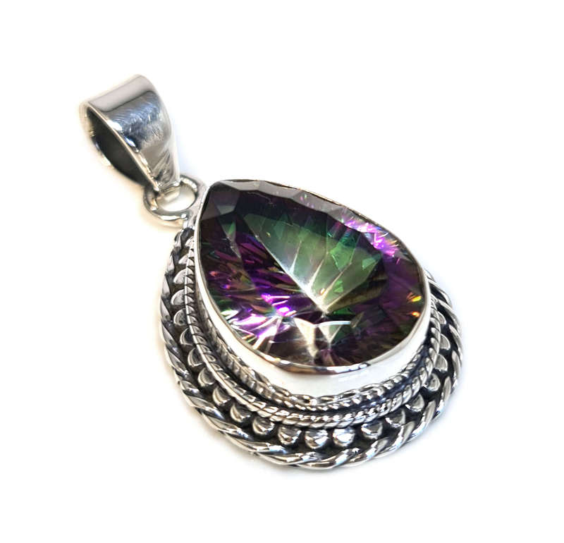 Mystic Topaz pendant in 925 silver, pear, 41mm incl. bail