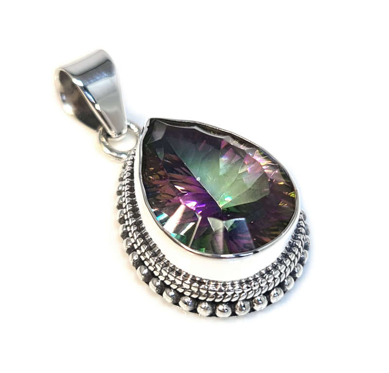 Mystic Topaz pendant in 925 silver, pear, 38mm incl. bail